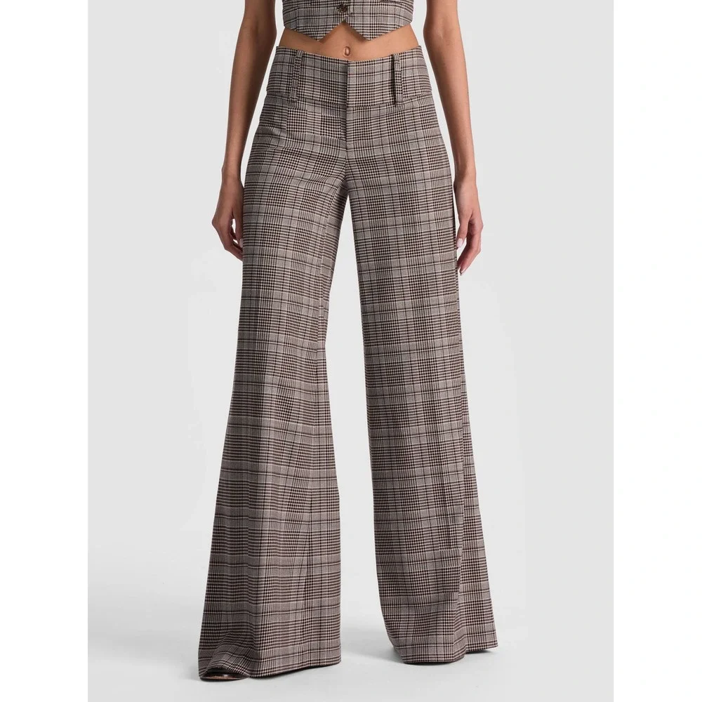 Alice‎ + Olivia Black Off-White Dark Chocolate Plaid Wide Leg Pants trousers 10